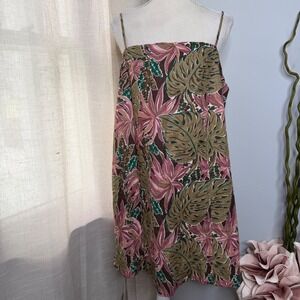 NWT Madewell Goldie Linen Mini Dress Tropical Monstera Leaf Women's 12 NL439